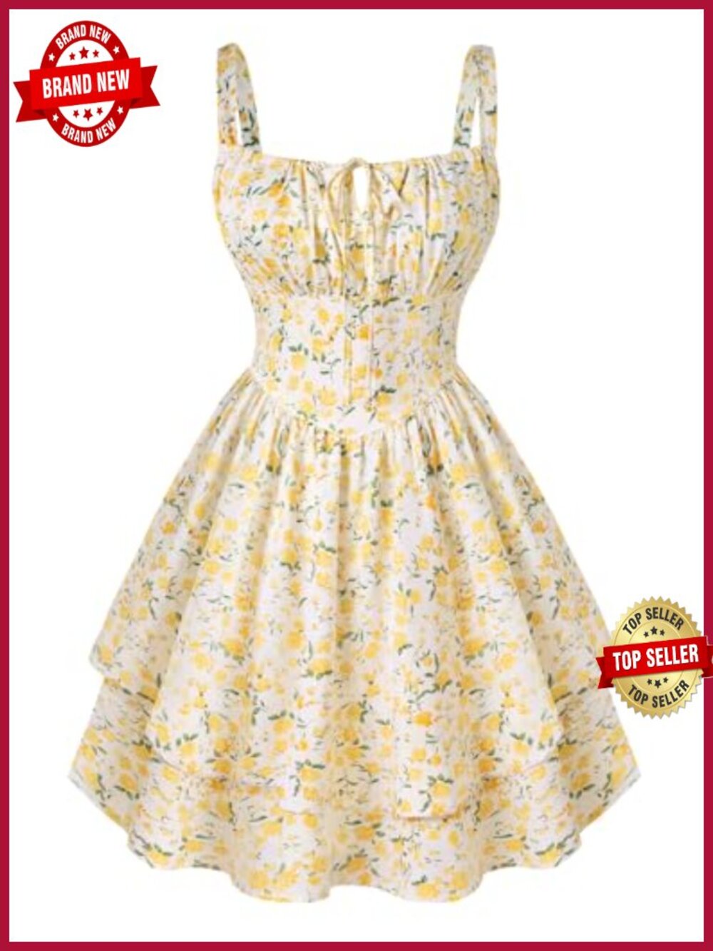 Floral Mini Corset Dress with Pockets Square Neck Smocked Back
